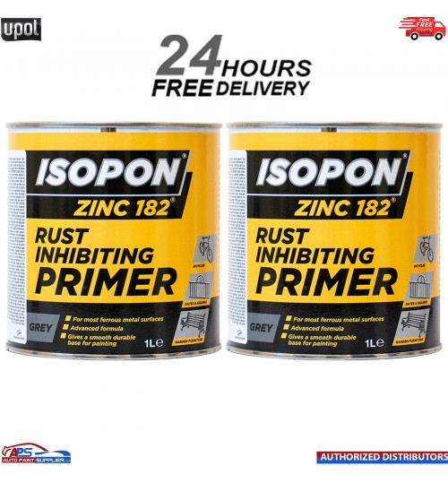 2x U-POL DAVIDS ISOPON ZINC 182 Rust Inhibiting Primer 1k 1L Z182/1 UPOL